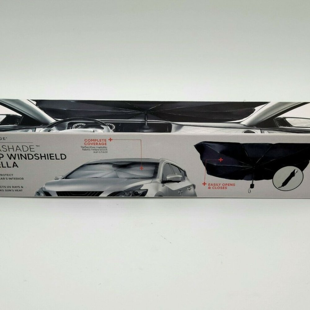 Sharper Image Push Button Pop-up Windshield Cover Reflective Metallic Fabric SC